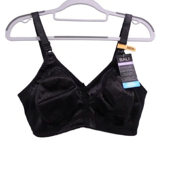 NEW Bali Double Support Tailored Wireless Lace Up Front Bra Black Size 38DD 3820 - Picture 1 of 5